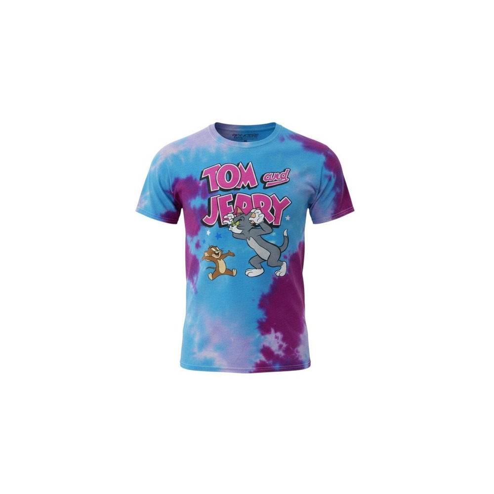 Tom and Jerry Graphic Tee Mens Medium Blue Purple Tie Dye Short Sleeve T-Shirt